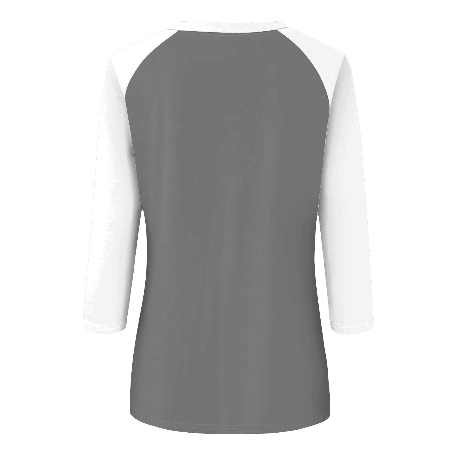 thumbnail image 5 of Camiseta raglán de manga 3/4 para mujer: cuello redondo, estampado informal, versátil para todas las estaciones (S-XXL), 5 of 5